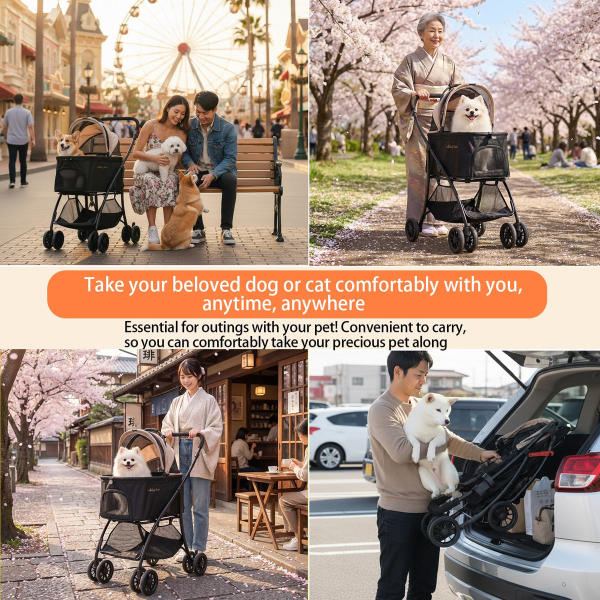 Pet Stroller with 4 Pu Wheels Foldable A4217