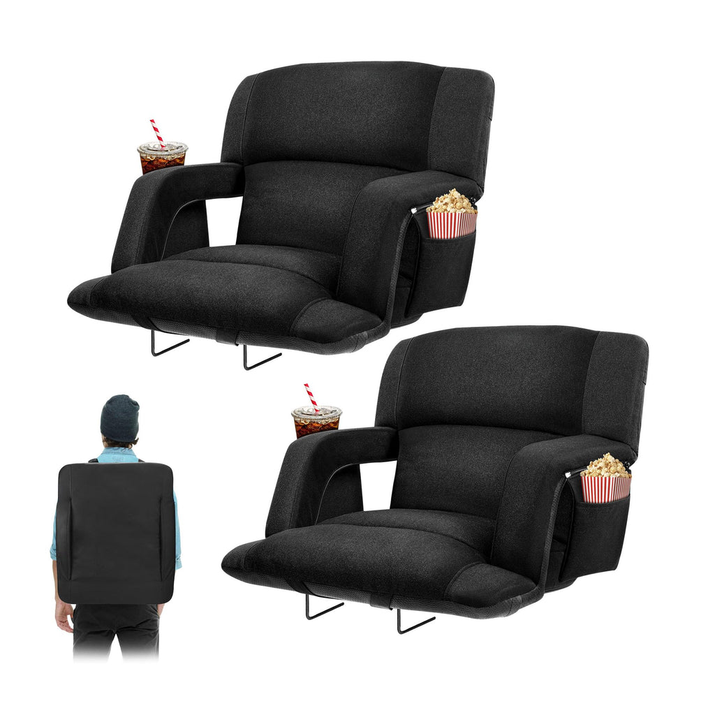 Extra Wide Folding Stadium Chairs with Back and Cushion, 6 Reclining Positions, Black V7546