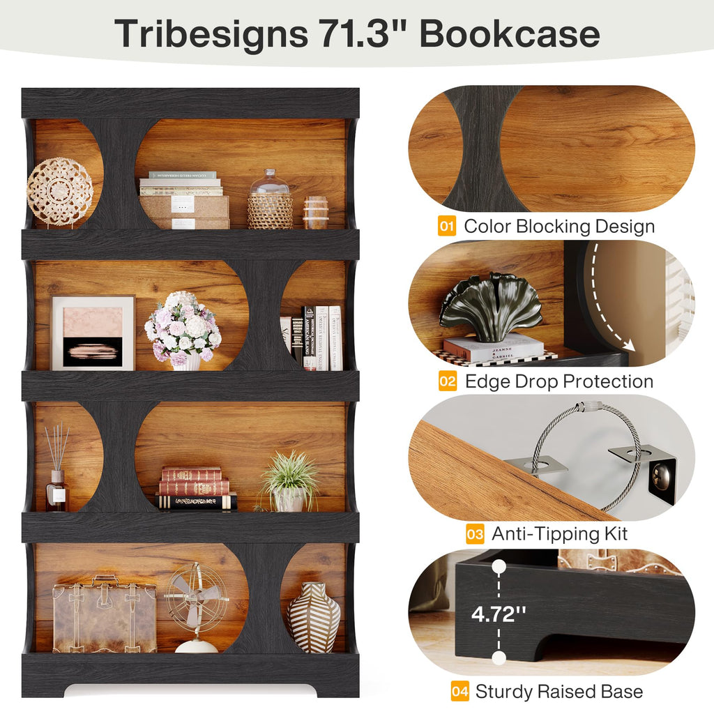 71" Tall 4-Tier S-Shaped Wood Bookcase Z96958