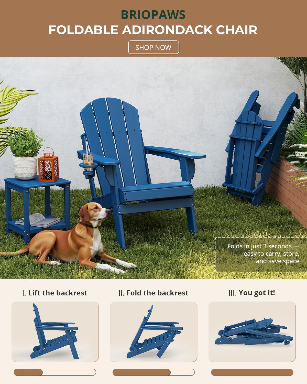 Folding Adirondack Chairs Set of 2 Blue HDPE G982657