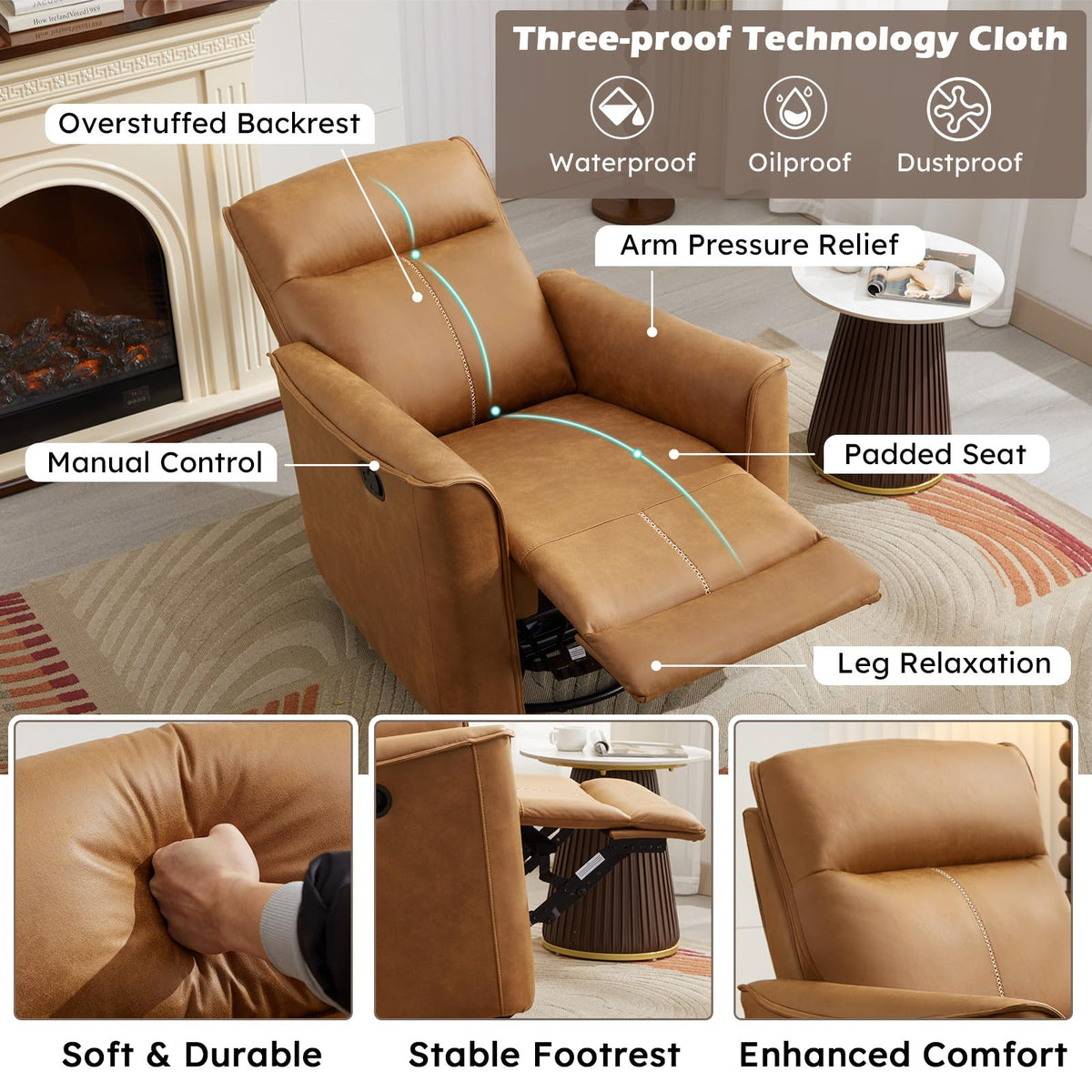 Manual Swivel Rocker Recliner Faux Leather G20886