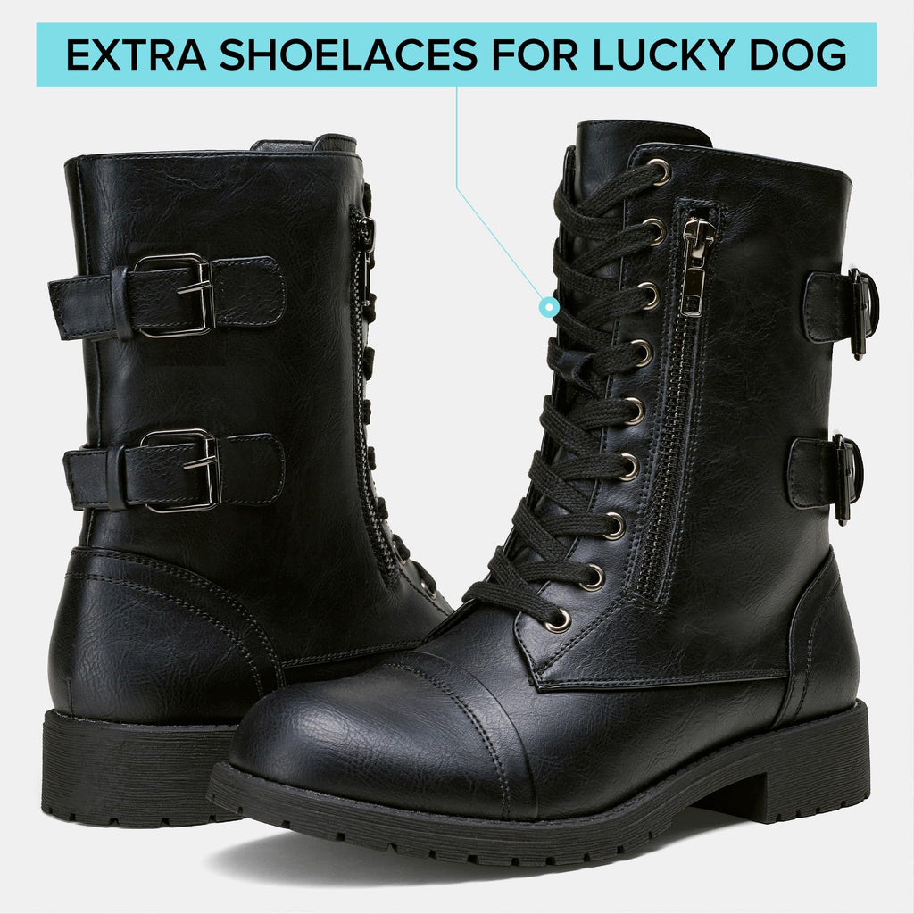 Women's Lace Up Mid Calf Combat Boots with Pocket F16654