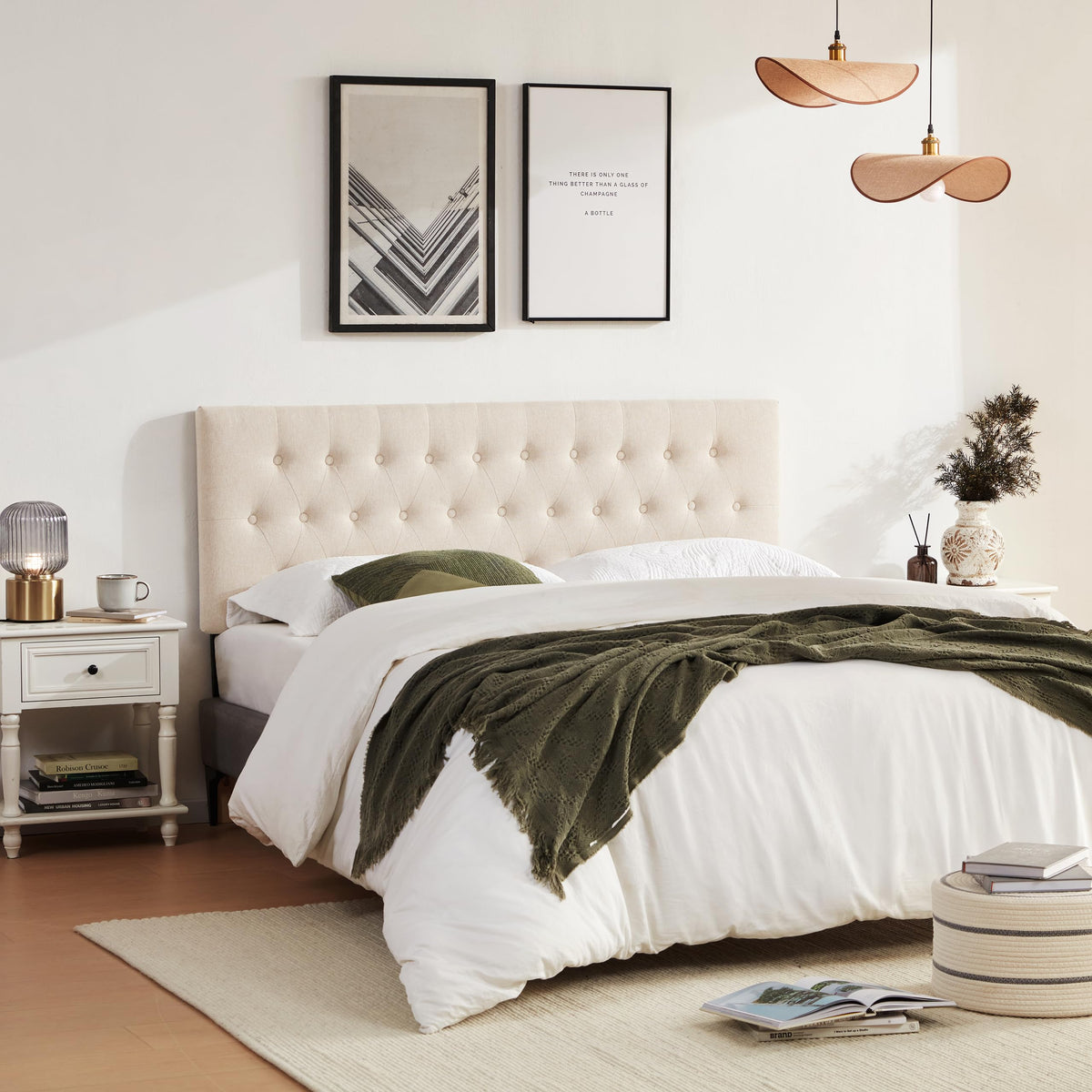 Beige Tufted Upholstered Queen Size Headboard T97813
