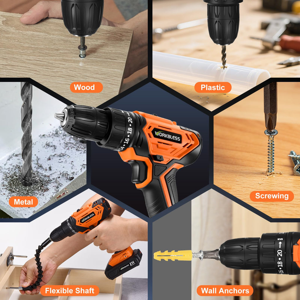 Cordless Drill, 20+1 Torque, 2 Speed, 3/8" Electric Screwdriver with 28pcs Drill Bits Set O325