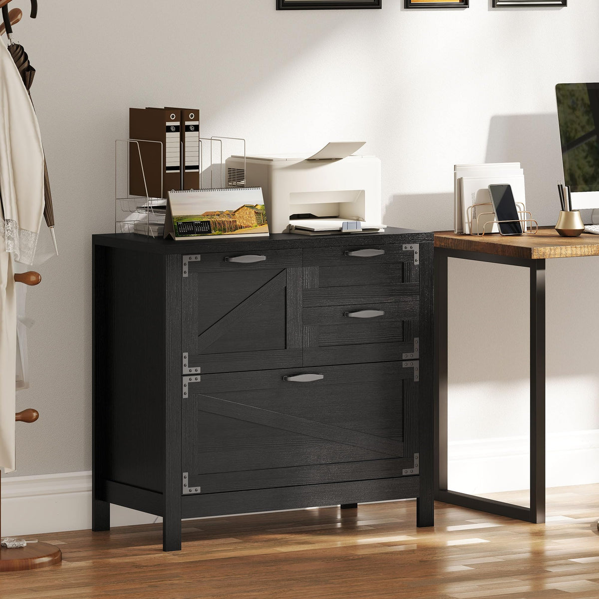 Black 4 Drawer File Cabinet Y452