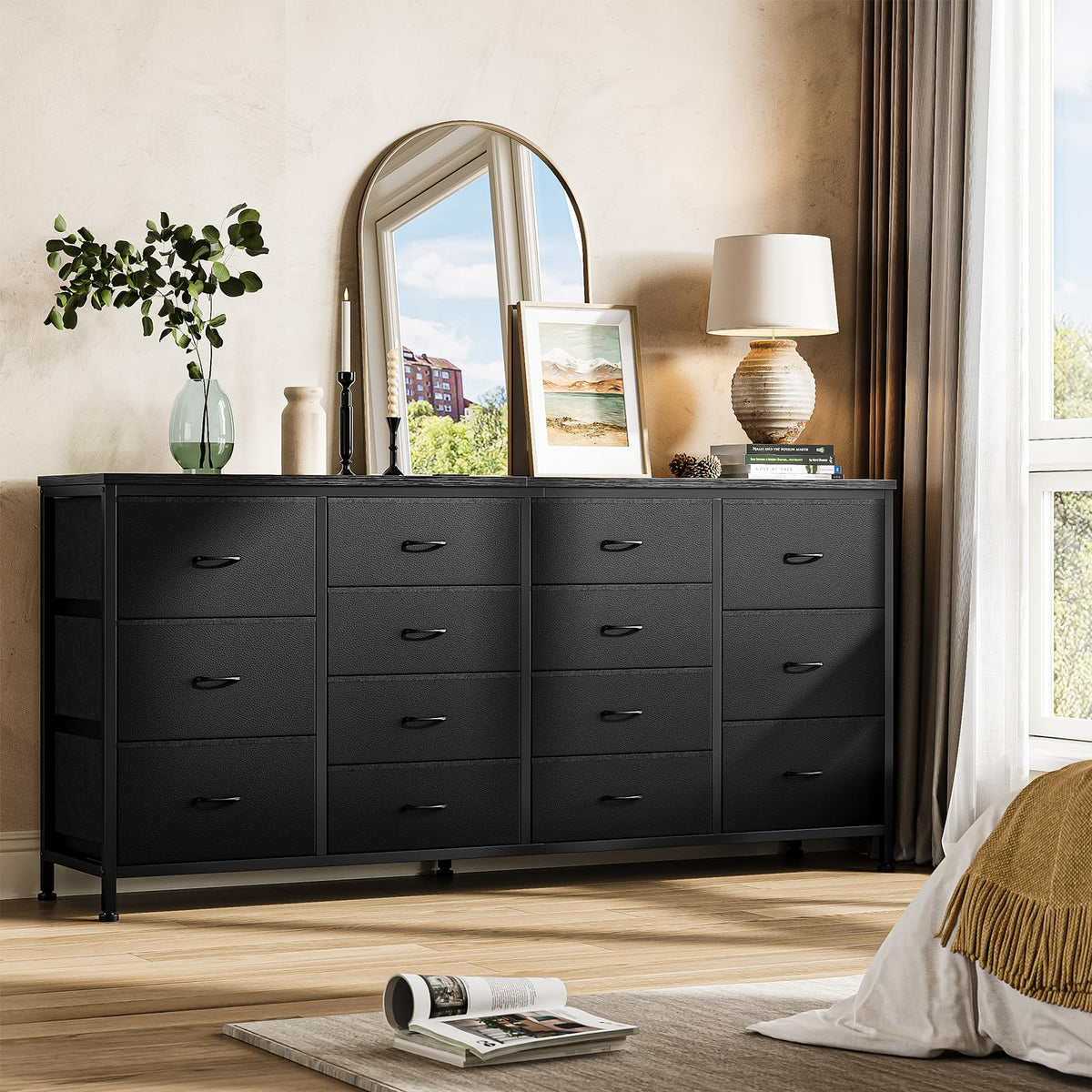 Black 14 Drawer Dresser TV Stand E7020