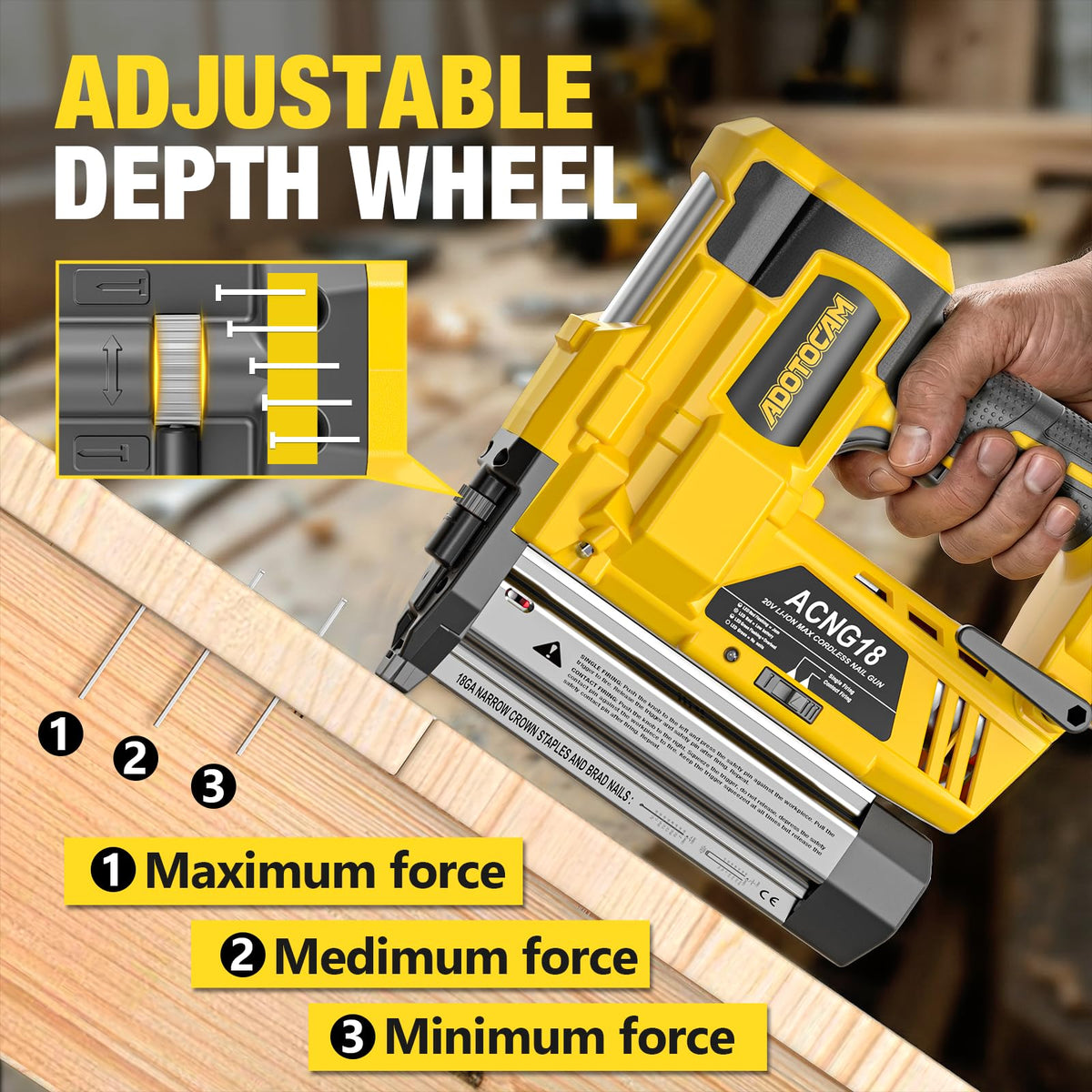 Cordless 2" Brad Nailer, 2 in 1 Electric Nail Gun/Staple Gun, 18GA Battery Powered A6023