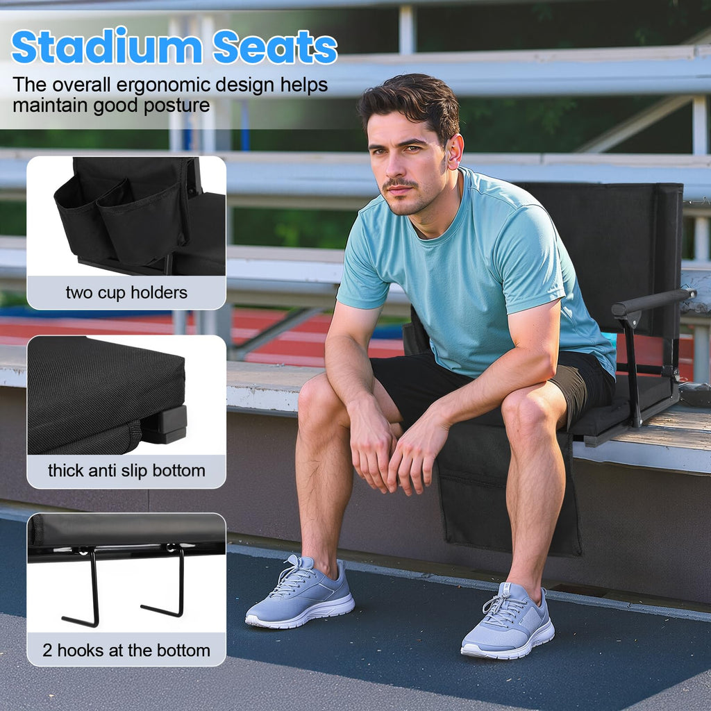 2 Pcs Folding Stadium Seat with Back Support and Cushion M1848
