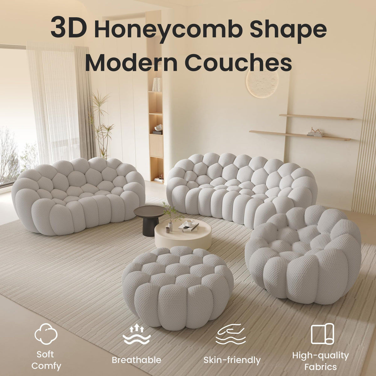 Light Gray Curved Upholstered Sofa E63364