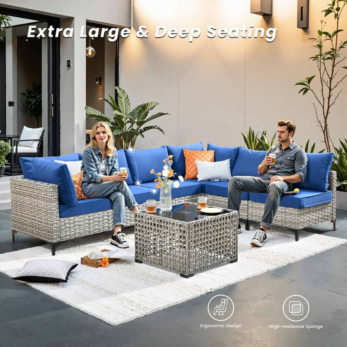 5 PCS Rattan Patio Conversation Set with Coffee Table J579