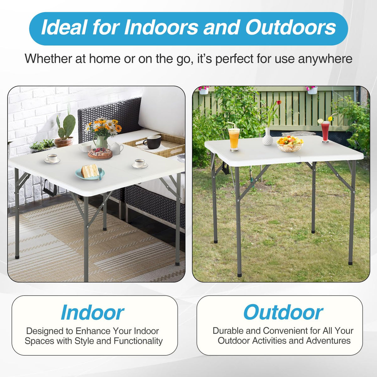34" White Portable Plastic Folding Table Q755