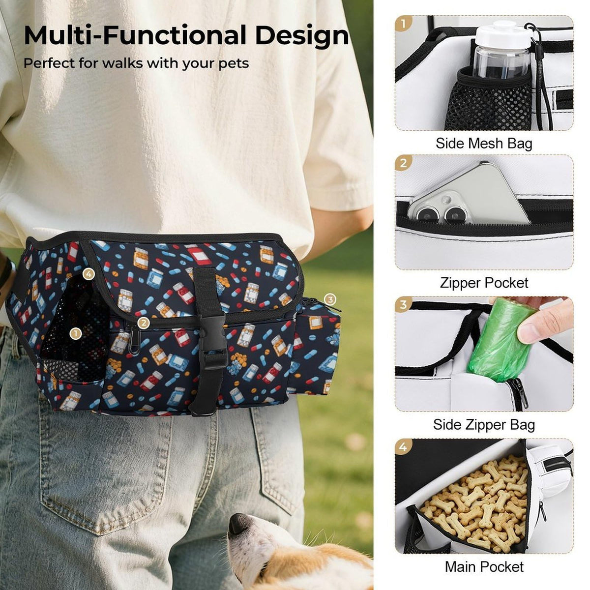 White Dog Walking Fanny Pack C3263