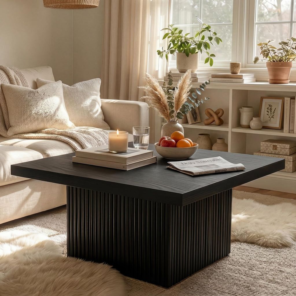 31.5" Square Fluted Wood Coffee Table Q6758
