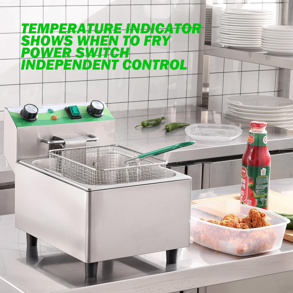 Electric 10L Stainless Steel Deep Fryer with Basket and Lid S7096