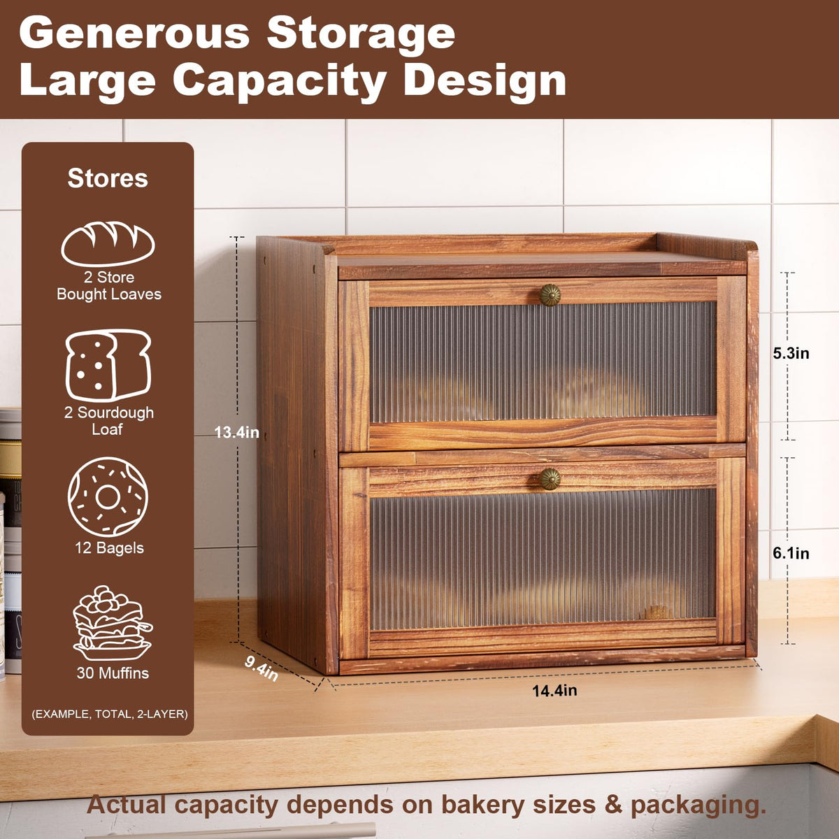 Wooden 2 Layer Bread Box with Window B717