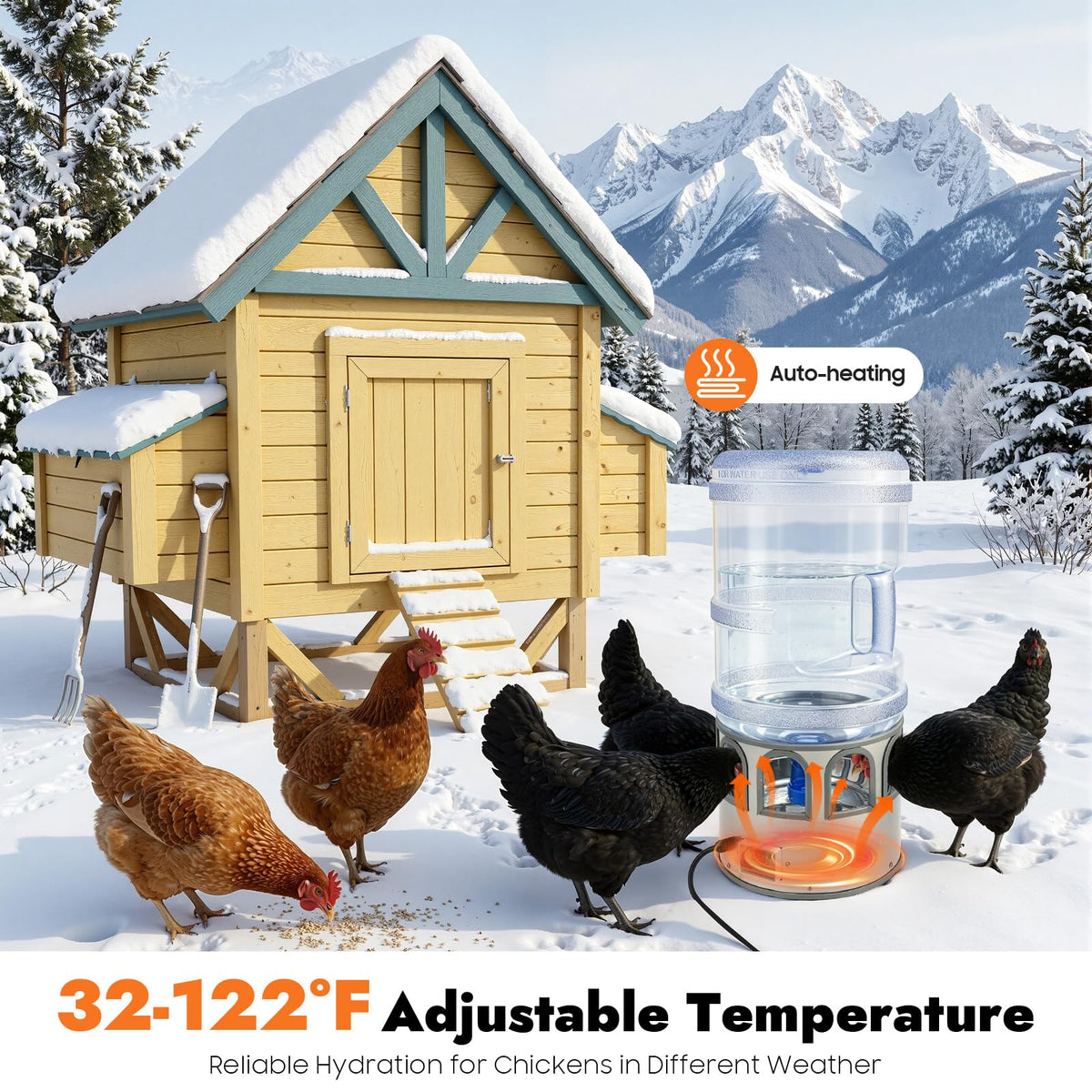 5 Gal Heated Chicken Waterer 80W Adjustable Temperature K595