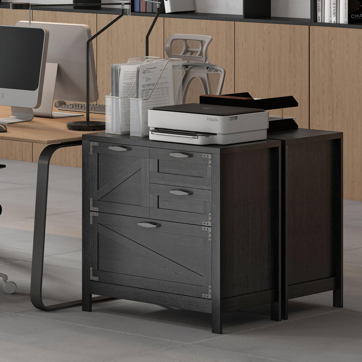 Black 4 Drawer File Cabinet Y452