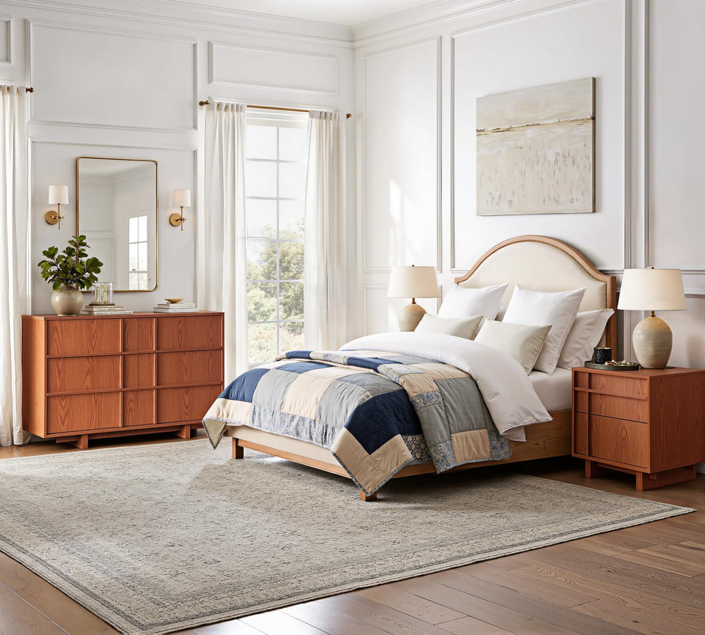 47" Wide 6 Drawer Dresser and Nightstand Set 3 Piece, Cherry N2676