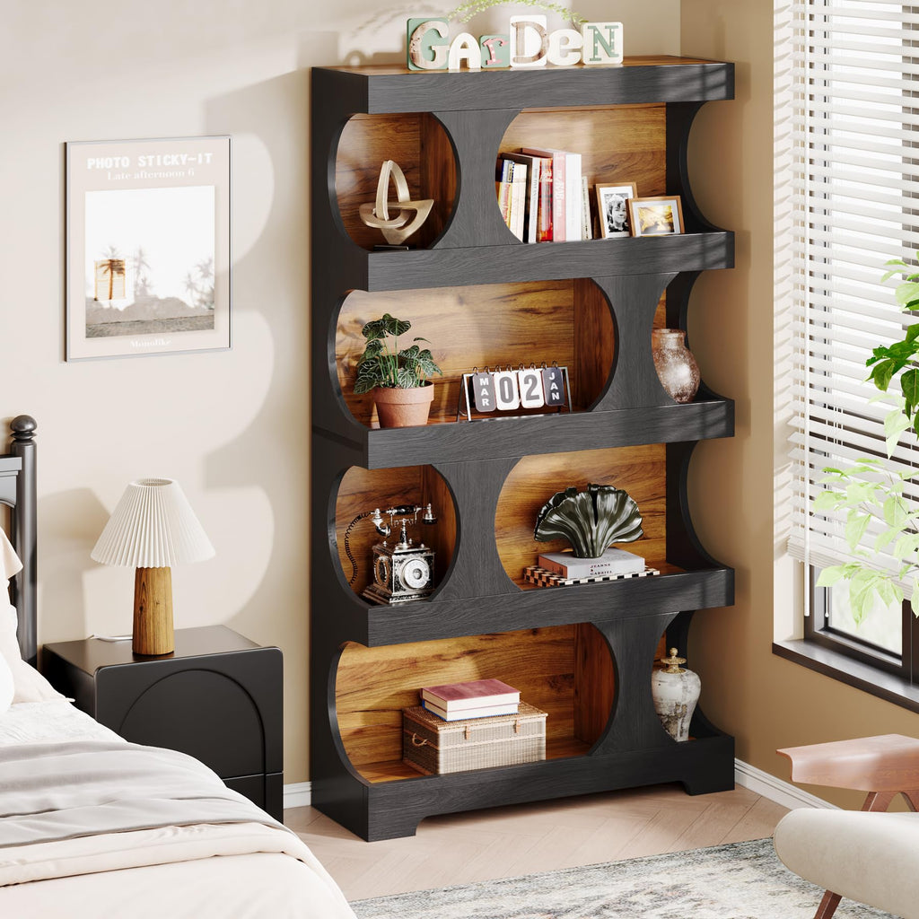 71" Tall 4-Tier S-Shaped Wood Bookcase Z96958