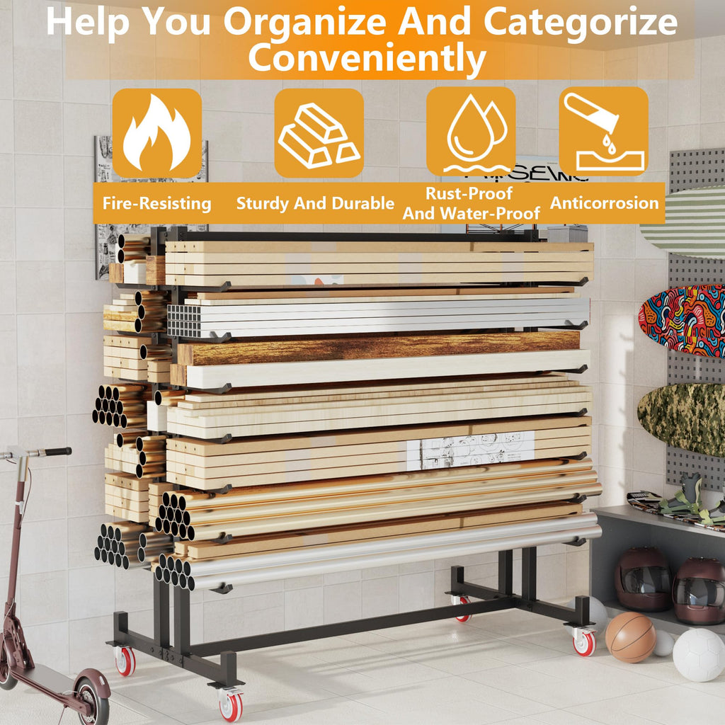 Heavy-Duty 2000LBS 7-Tier Rolling Lumber Storage Rack R30164