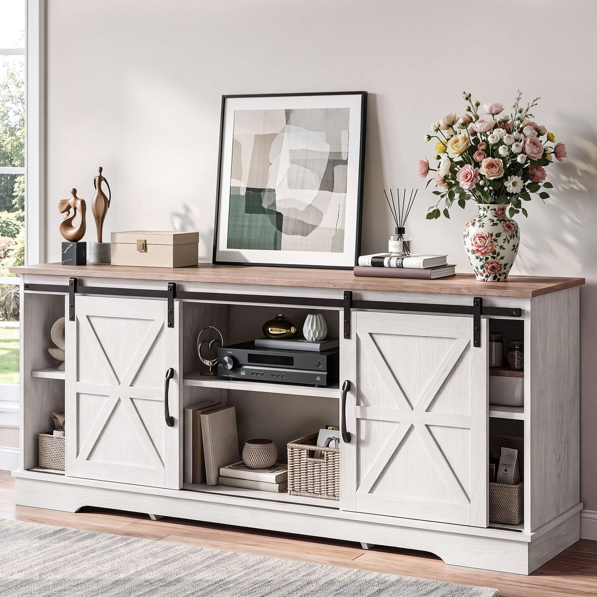 White Grey Wash TV Stand R77542