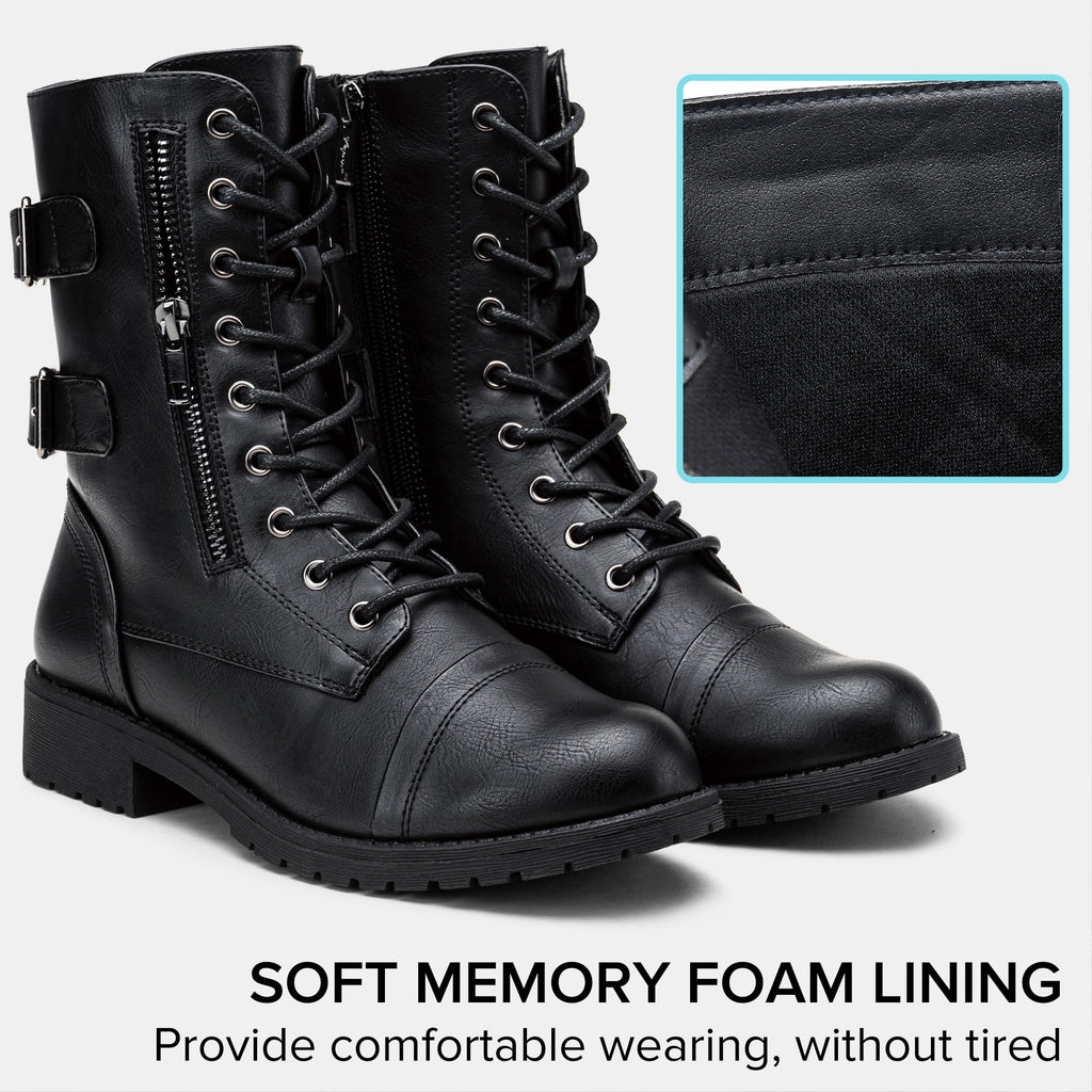 Women's Lace Up Mid Calf Combat Boots with Pocket F16654