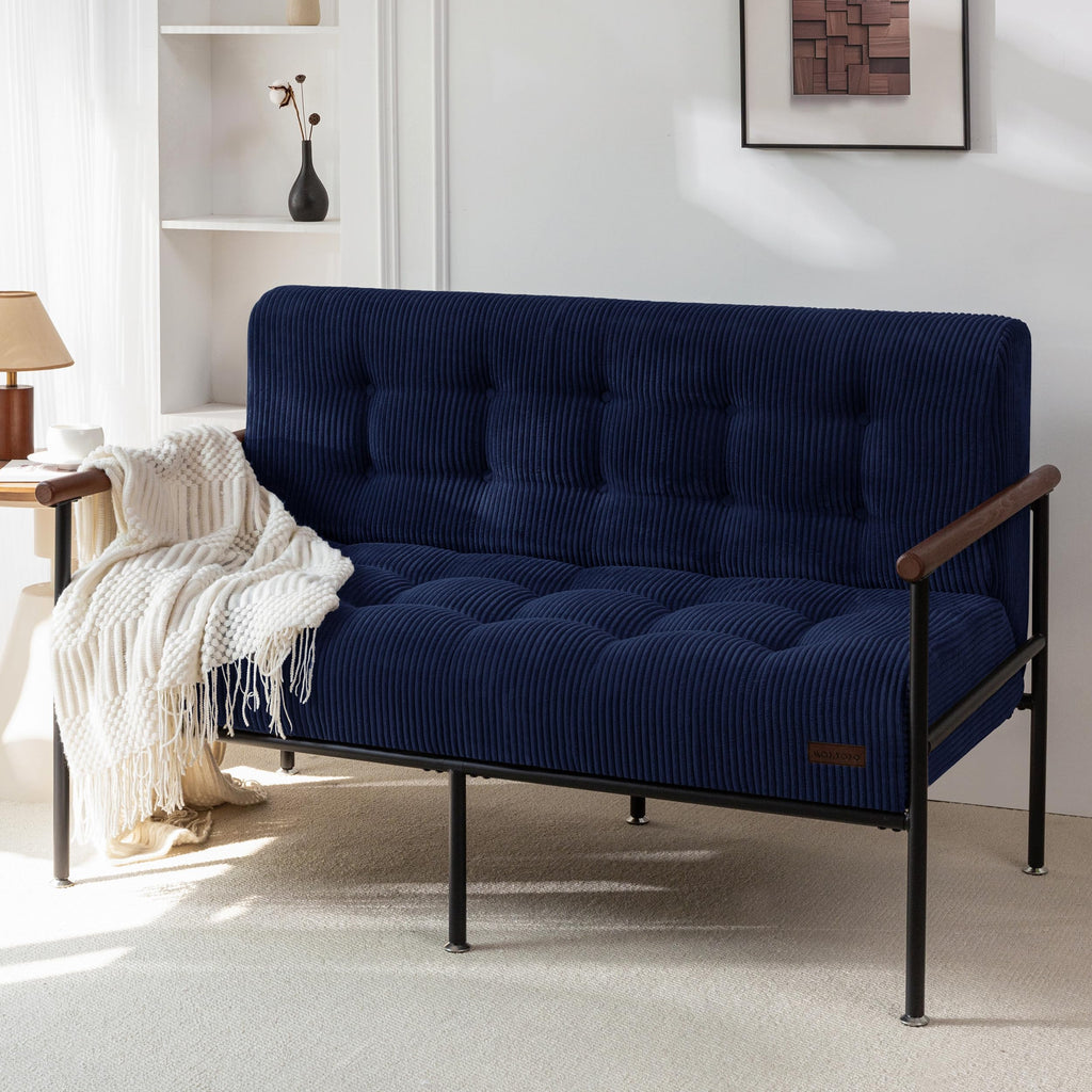 Loveseat Sofa Chair with Metal Frame and Wood Armrests G213229