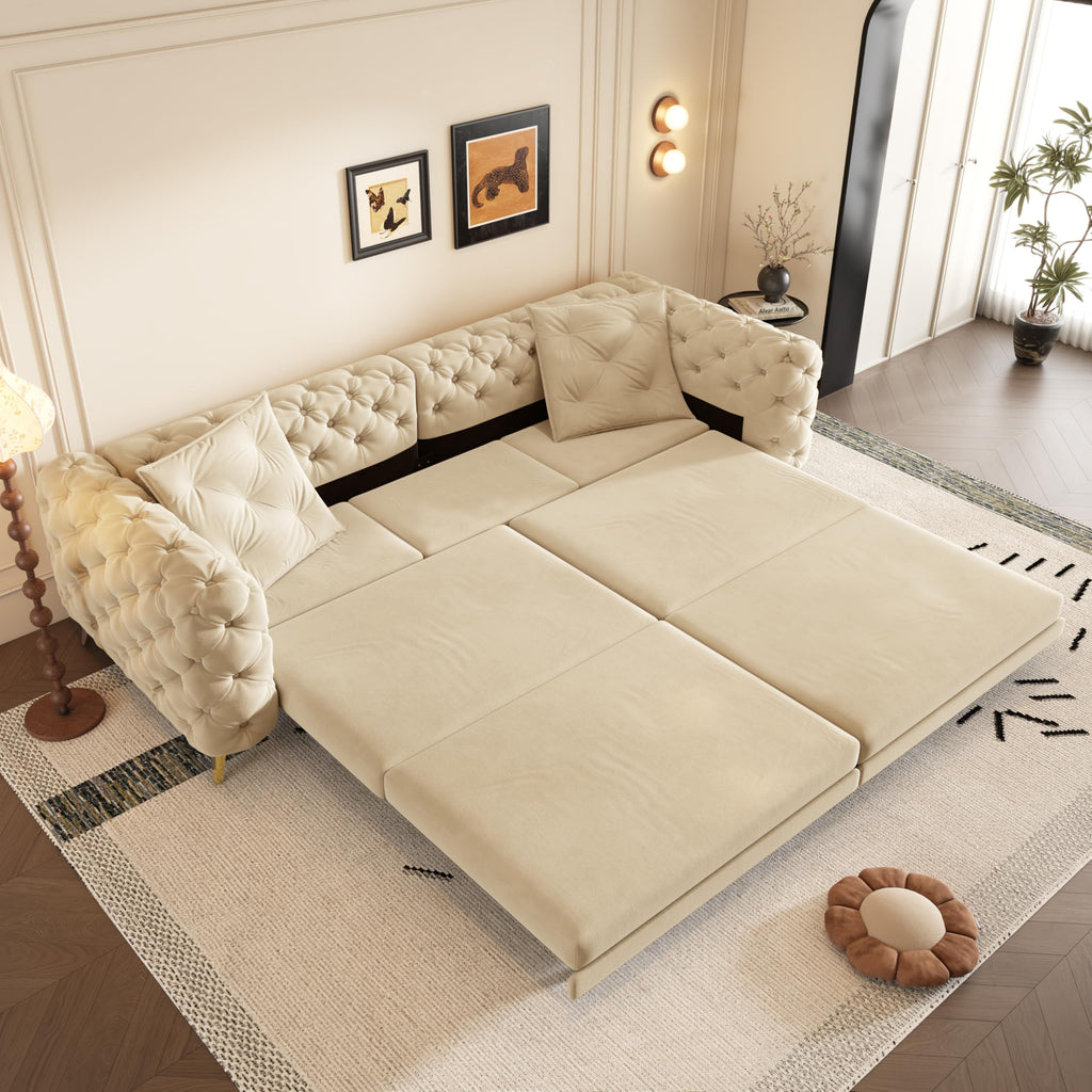 98" King Size Velvet Convertible Sofa Bed with Ottoman J587513