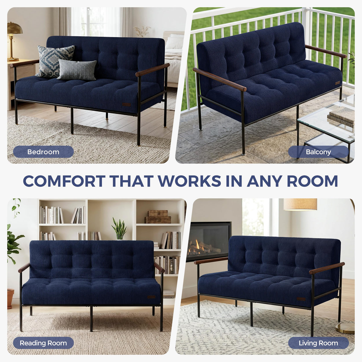 Loveseat Sofa Chair with Metal Frame and Wood Armrests G213229