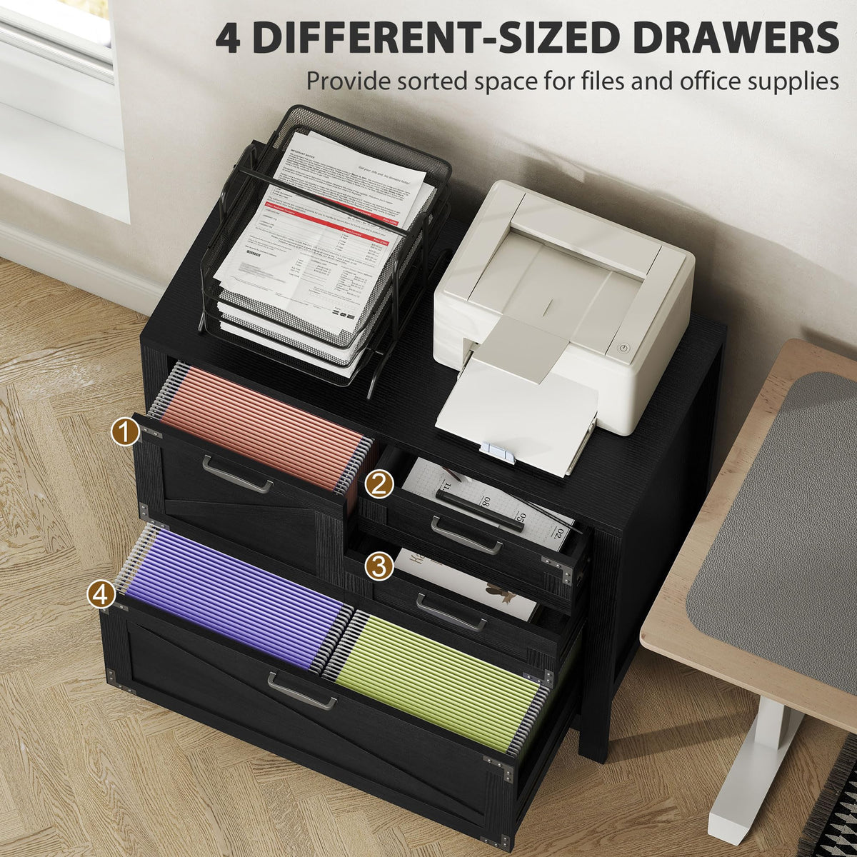 Black 4 Drawer File Cabinet Y452