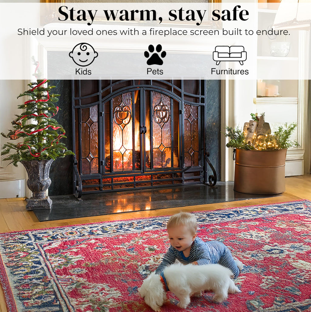 Black Metal Fireplace Screen T252