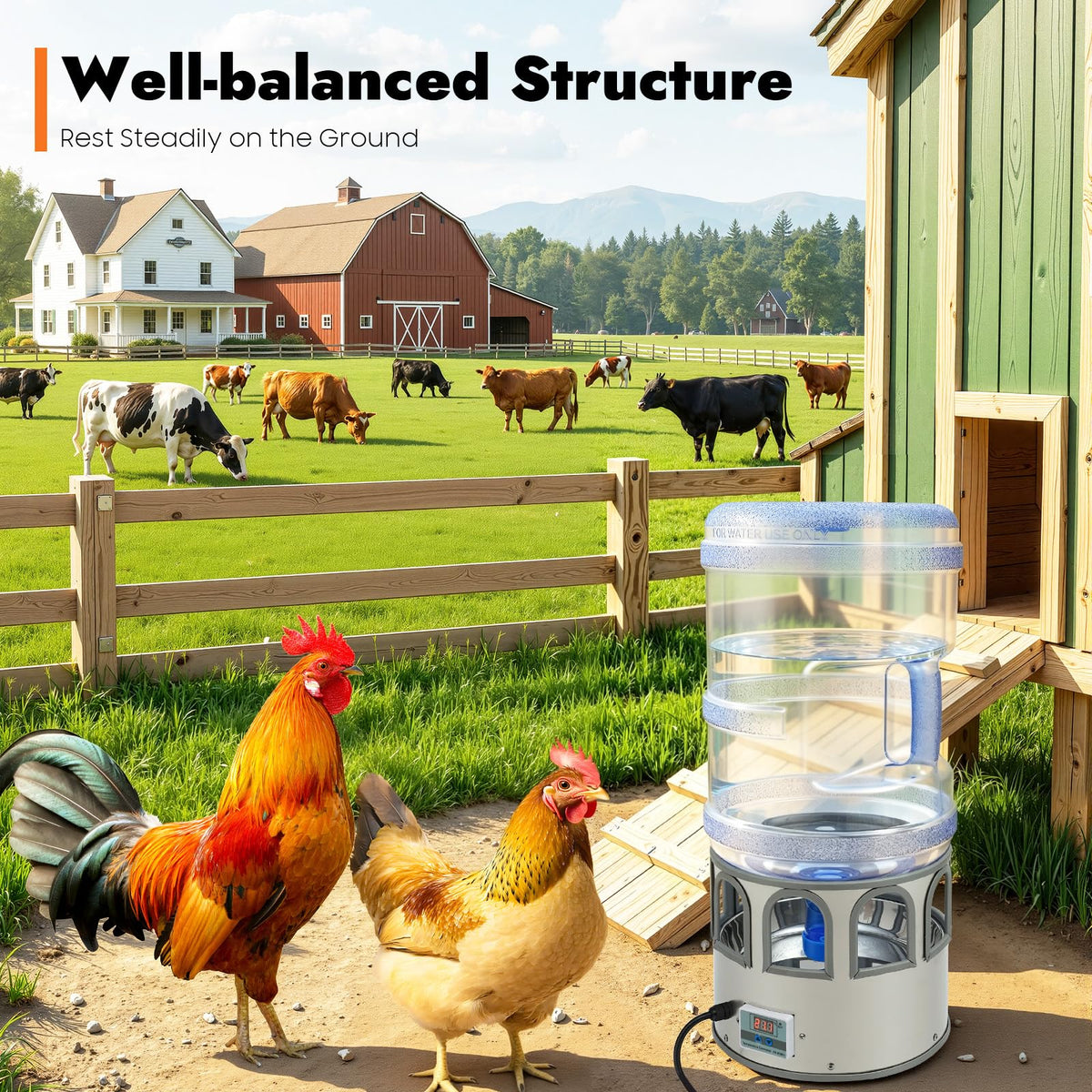 5 Gal Heated Chicken Waterer 80W Adjustable Temperature K595