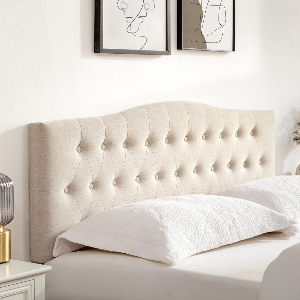 Beige Queen Size Tufted Headboard T1390