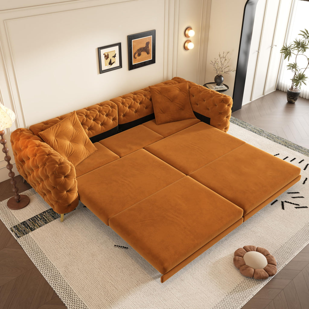 97.7" 3-in-1 Convertible Sleeper Sofa, Tufted Velvet Pull-Out Sofa Bed with Ottoman B3471