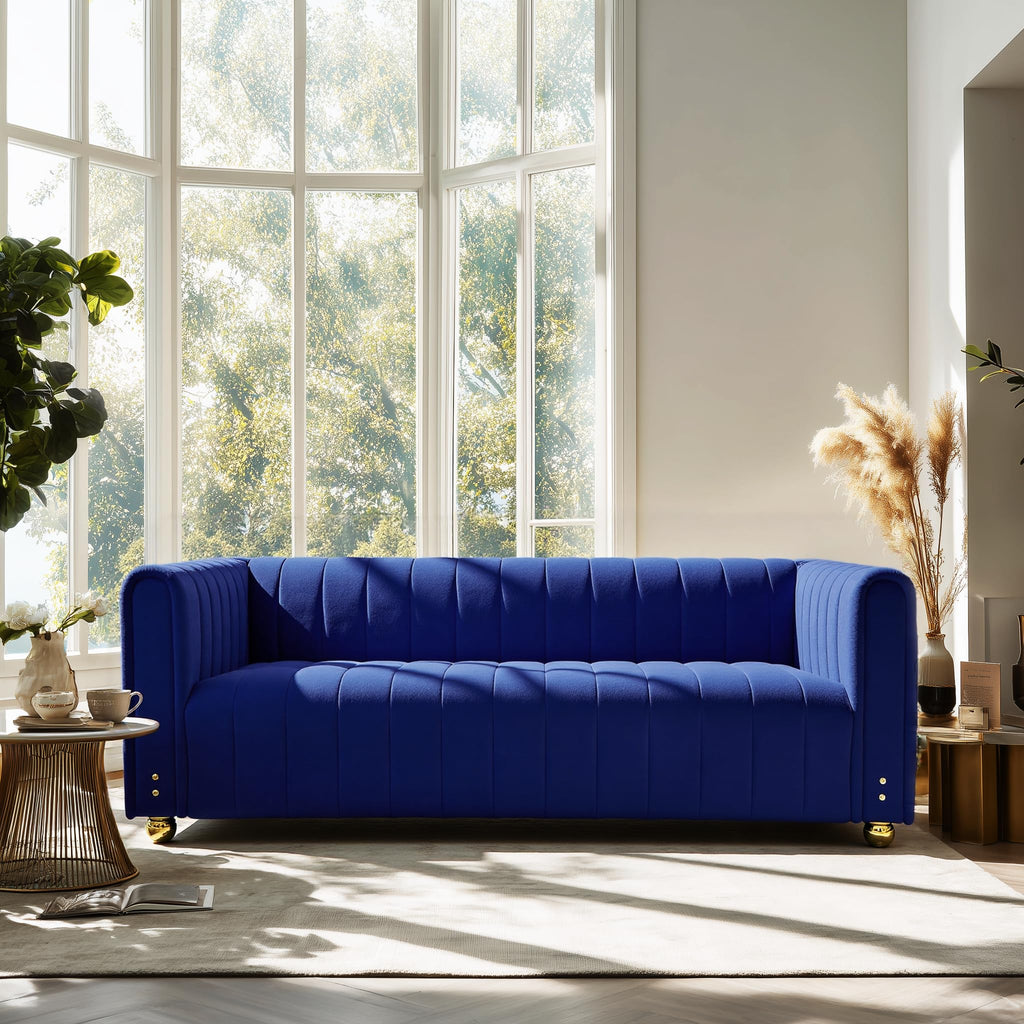 Blue Tufted Velvet Sofa with Metal Legs N507