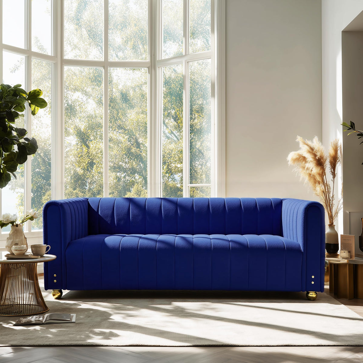 Blue Tufted Velvet Sofa with Metal Legs N507