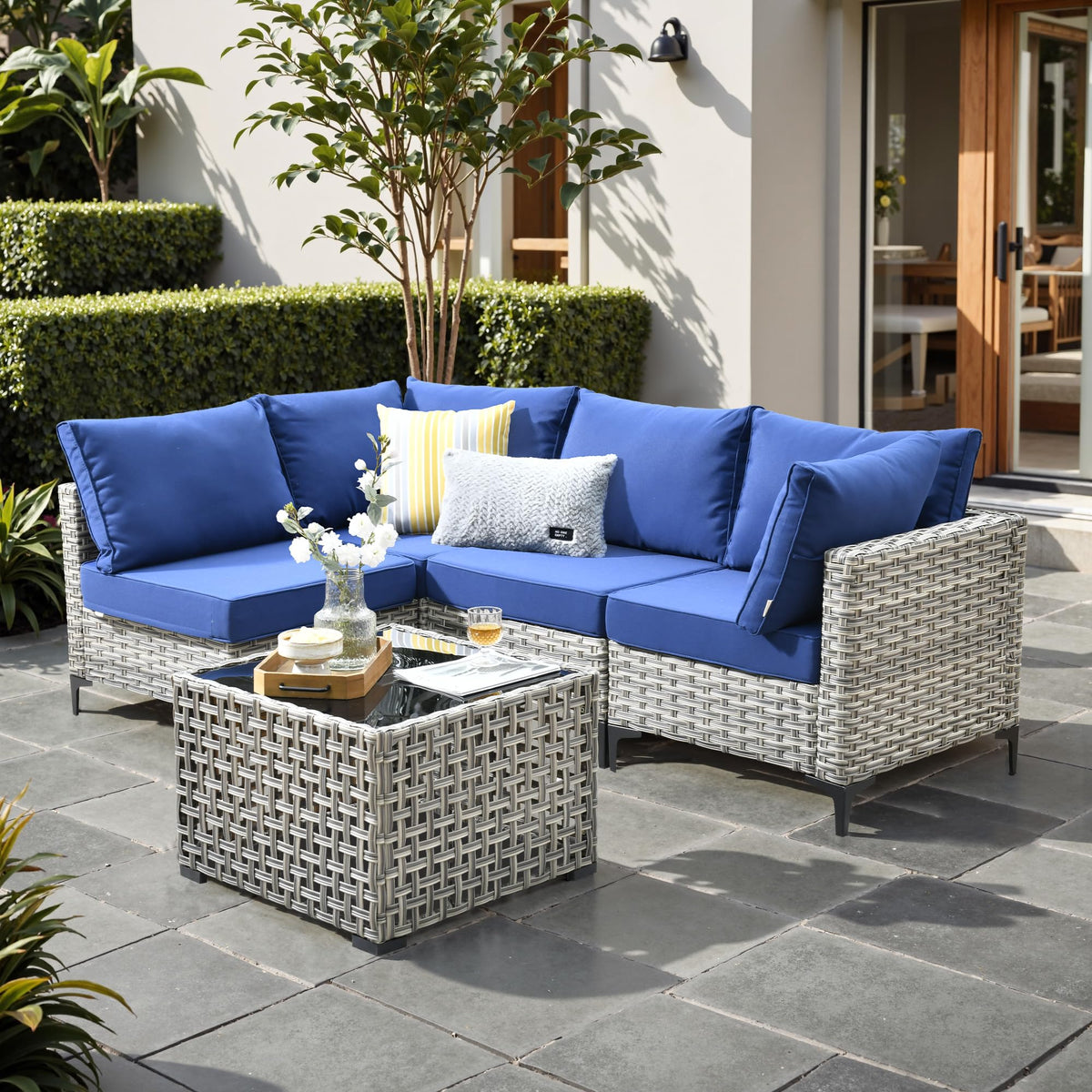 5 PCS Rattan Patio Conversation Set with Coffee Table J579