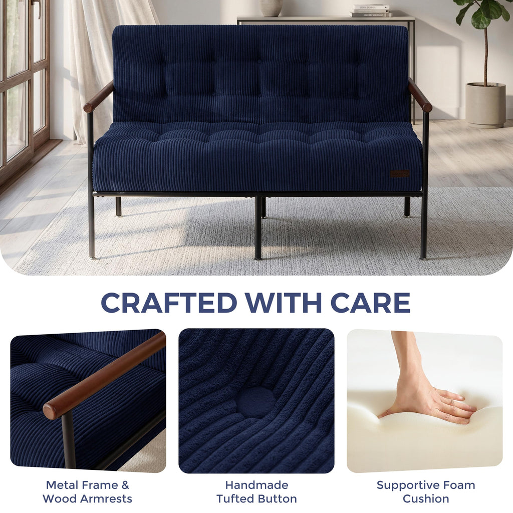 Loveseat Sofa Chair with Metal Frame and Wood Armrests G213229